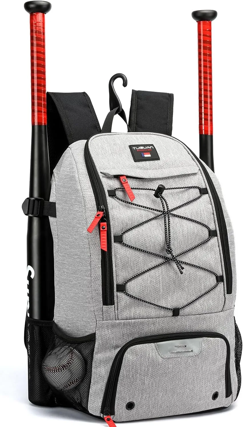 TUGUAN Baseball Bags for Adults Mens with Fence Hook, Laptop Compartment, Shoes Compartment & Glove Holder Portable Youth Boys Softball Backpack Coaches Catchers Team Equipment Gear Bags