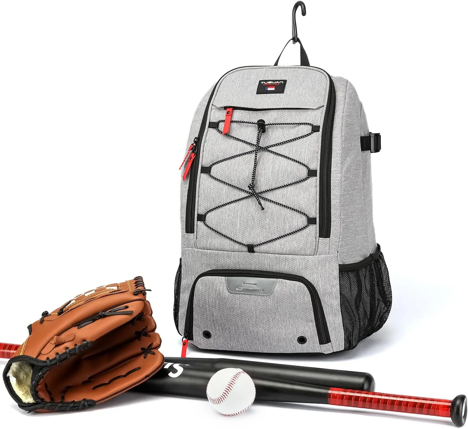 TUGUAN Baseball Bags for Adults Mens with Fence Hook, Laptop Compartment, Shoes Compartment & Glove Holder Portable Youth Boys Softball Backpack Coaches Catchers Team Equipment Gear Bags