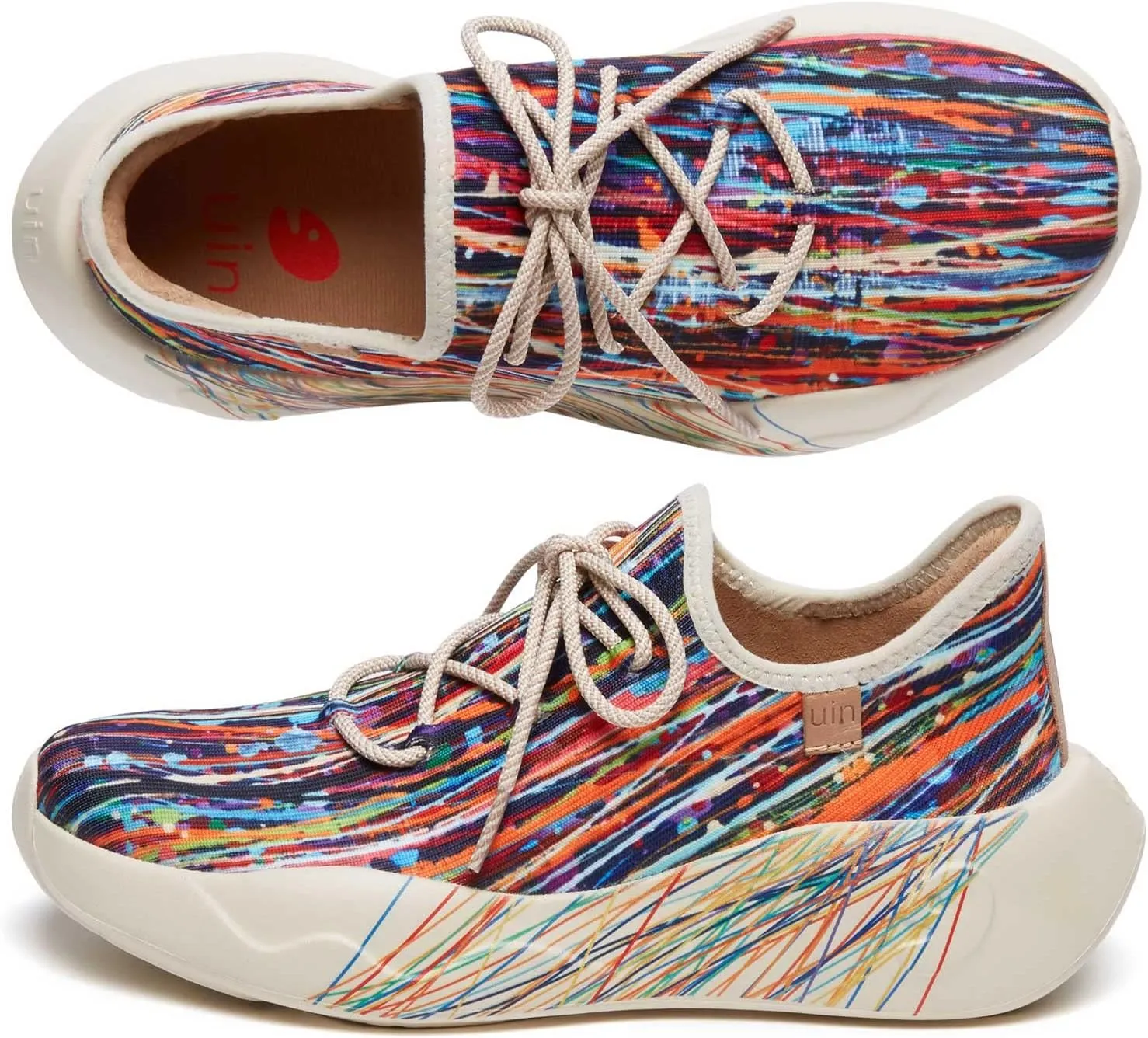 UIN Men's Fashion Sneakers Walking Casual Slip Ons Microfiber Comfortable Lightweight Art Painted Athletic Travel Shoes Mijas