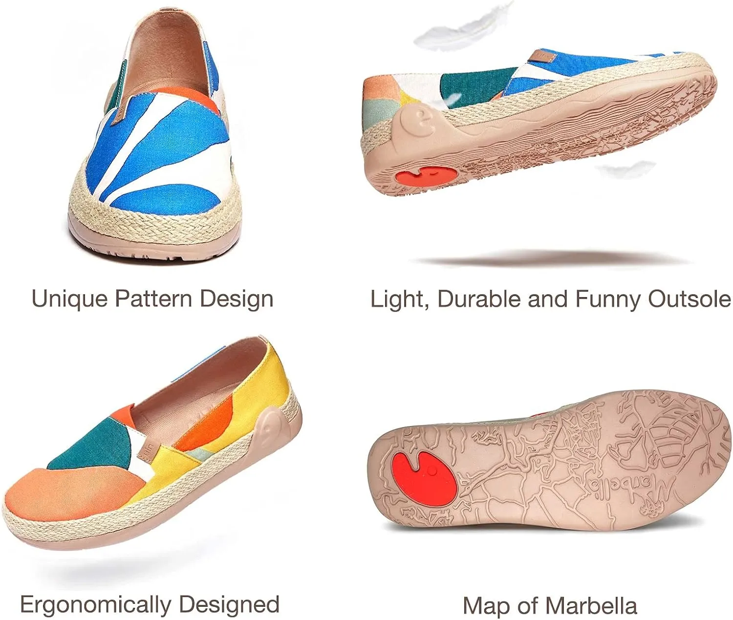 UIN Women's Espadrilles Slip Ons Knitted Lightweight Walking Casual Loafers Comfortable Art Painted Travel Shoes Marbella II