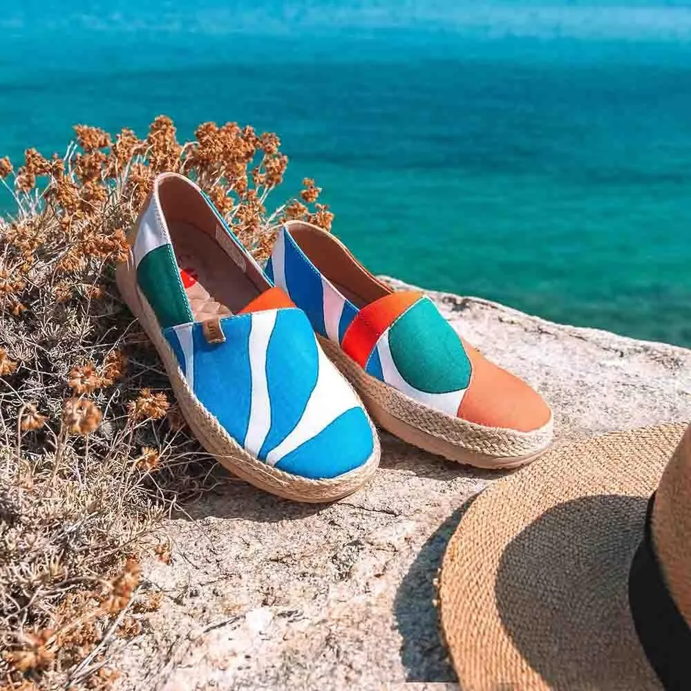UIN Women's Espadrilles Slip Ons Knitted Lightweight Walking Casual Loafers Comfortable Art Painted Travel Shoes Marbella II