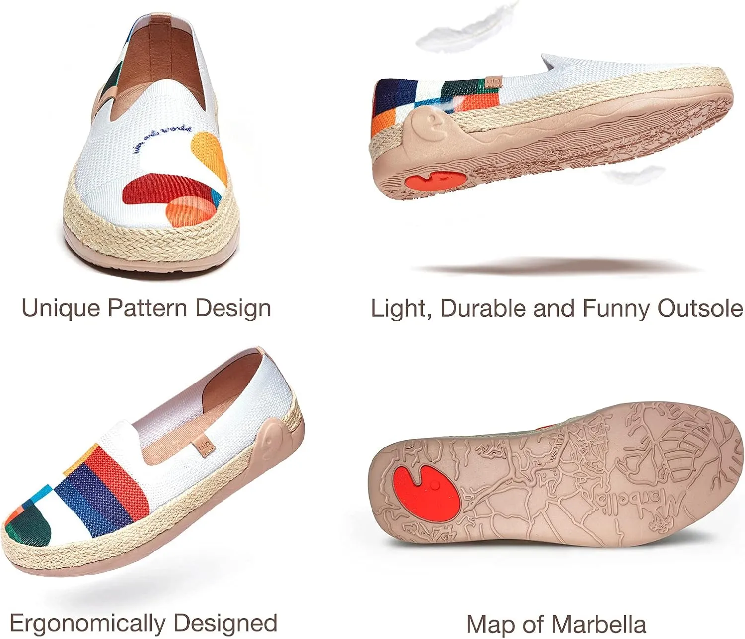 UIN Women's Espadrilles Slip Ons Knitted Lightweight Walking Casual Loafers Comfortable Art Painted Travel Shoes Marbella II