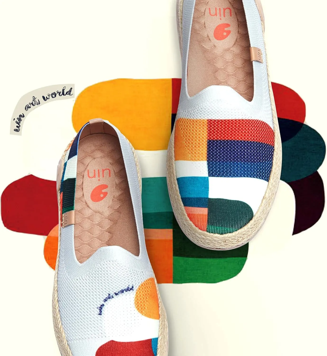 UIN Women's Espadrilles Slip Ons Knitted Lightweight Walking Casual Loafers Comfortable Art Painted Travel Shoes Marbella II