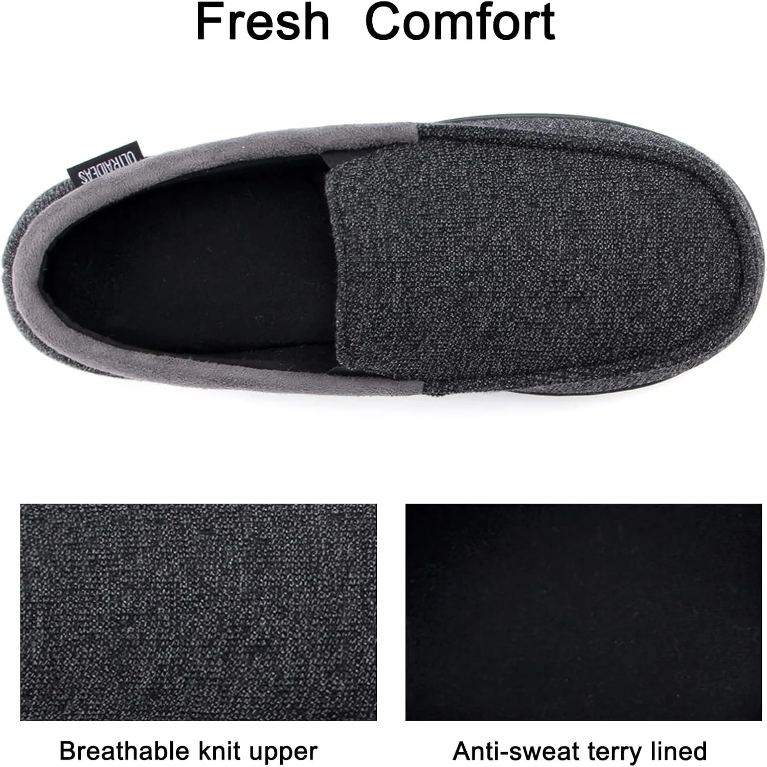 ULTRAIDEAS Men's Carver Slippers Moc Loafer House Shoes Memory Foam