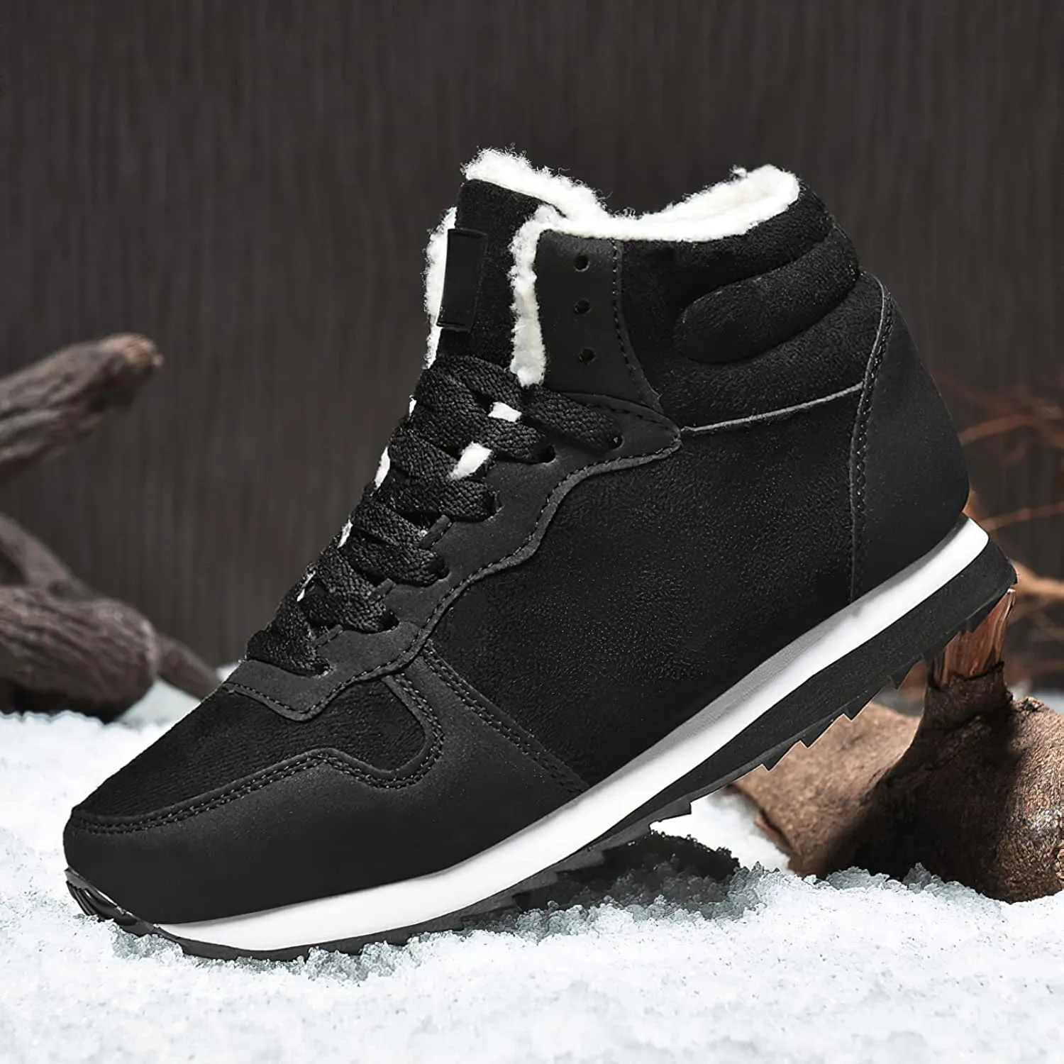 Unisex Men's Women's Plush Sneakers Lightweight High-Top Lace-Up Winter Snow Shoes