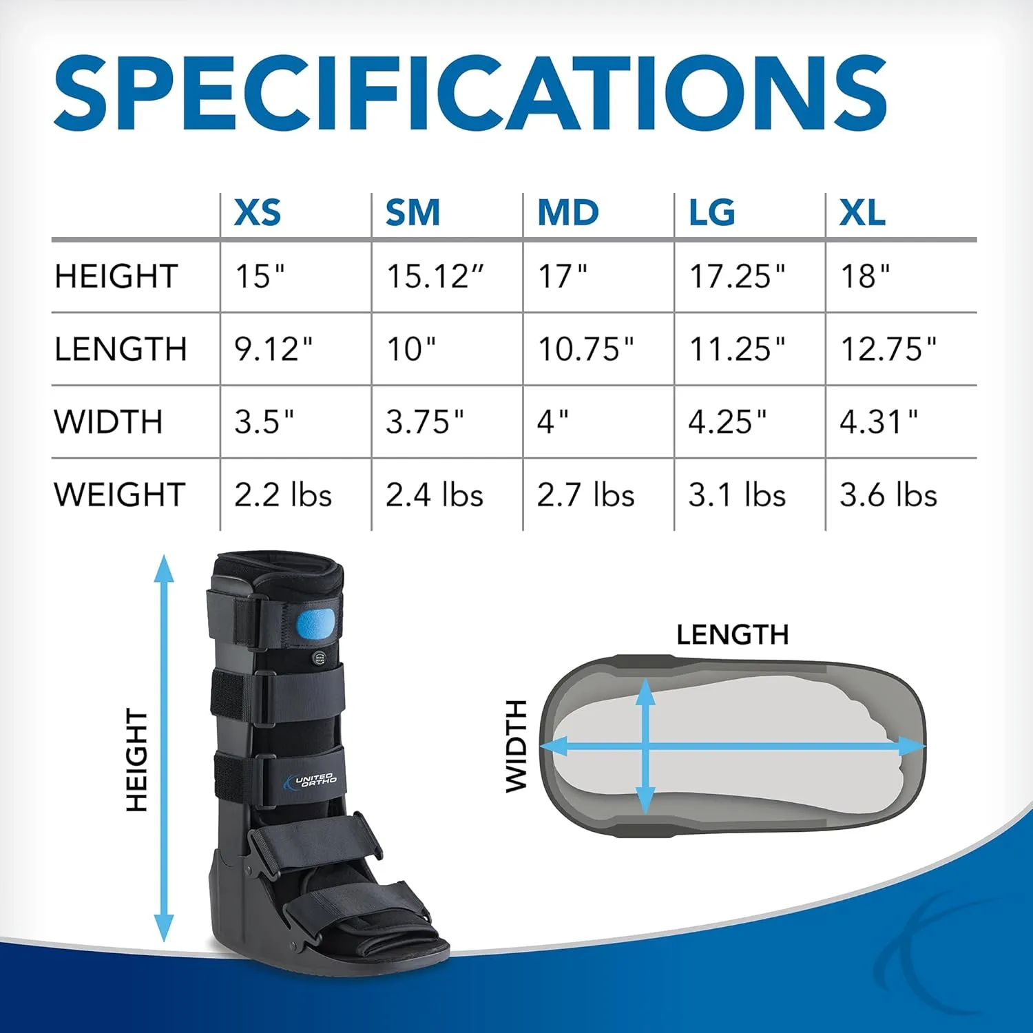 United Ortho Air Cam Walker Fracture Boot, Extra Large, Black