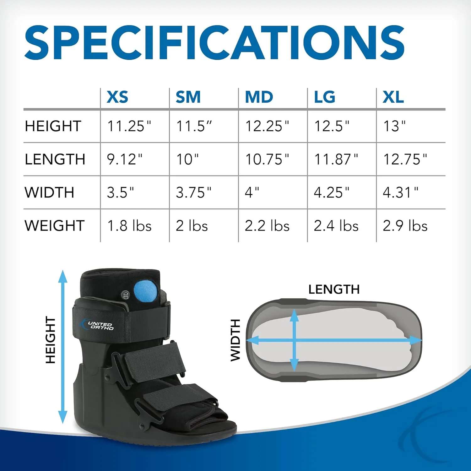 United Ortho USA14115 Short Air Cam Walker Fracture Boot, Medium, Black