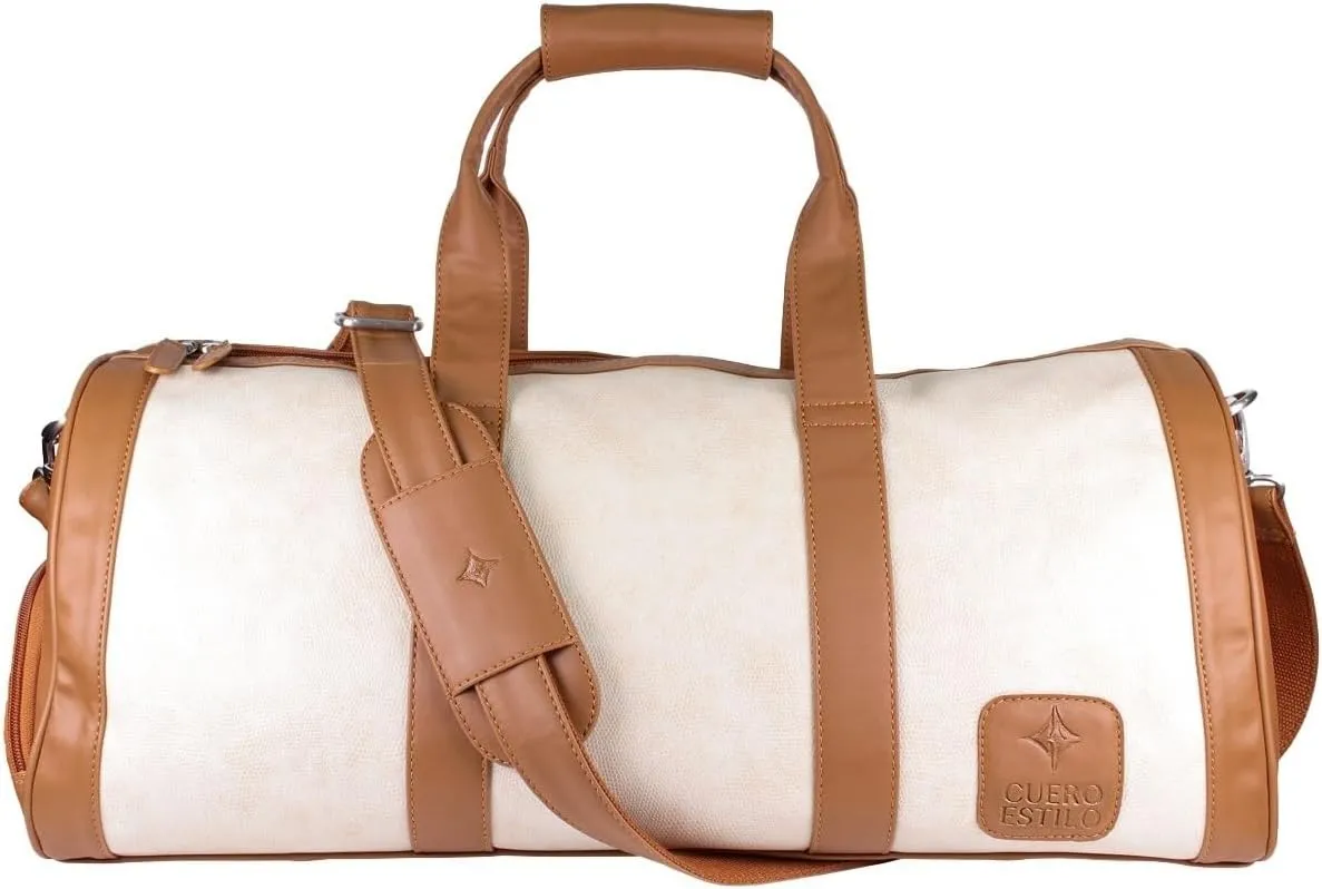 Vegan Leather Travel Duffle Bag - Stylish & Eco-Friendly Weekender with Shoe Compartment, Water-Resistant, Durable for Short Trips & Gym.