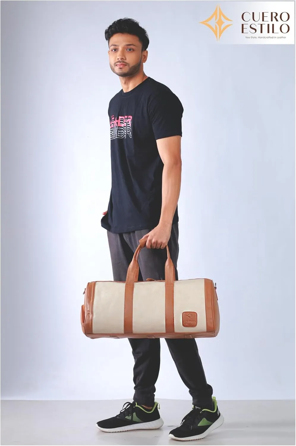 Vegan Leather Travel Duffle Bag - Stylish & Eco-Friendly Weekender with Shoe Compartment, Water-Resistant, Durable for Short Trips & Gym.
