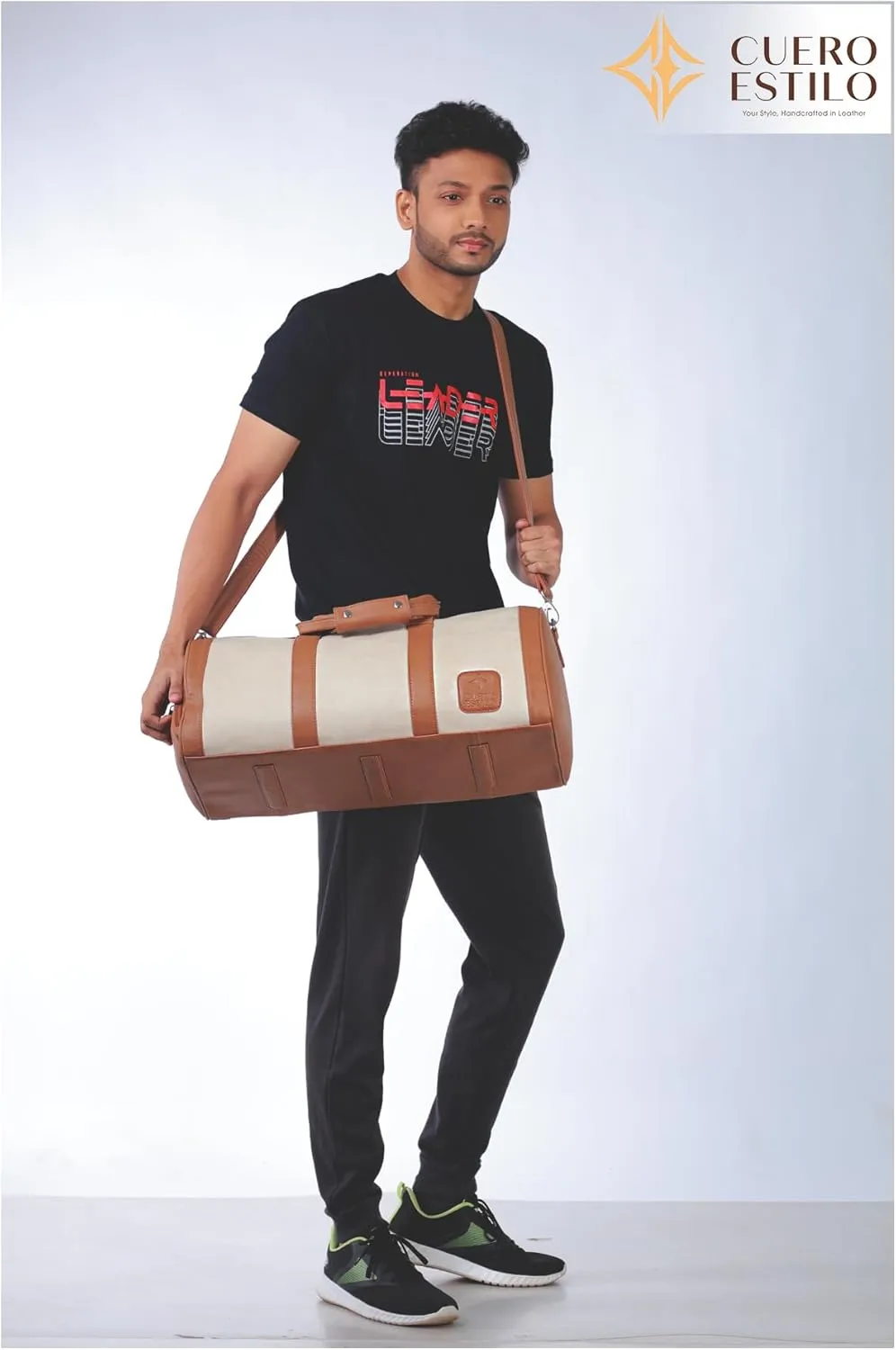 Vegan Leather Travel Duffle Bag - Stylish & Eco-Friendly Weekender with Shoe Compartment, Water-Resistant, Durable for Short Trips & Gym.