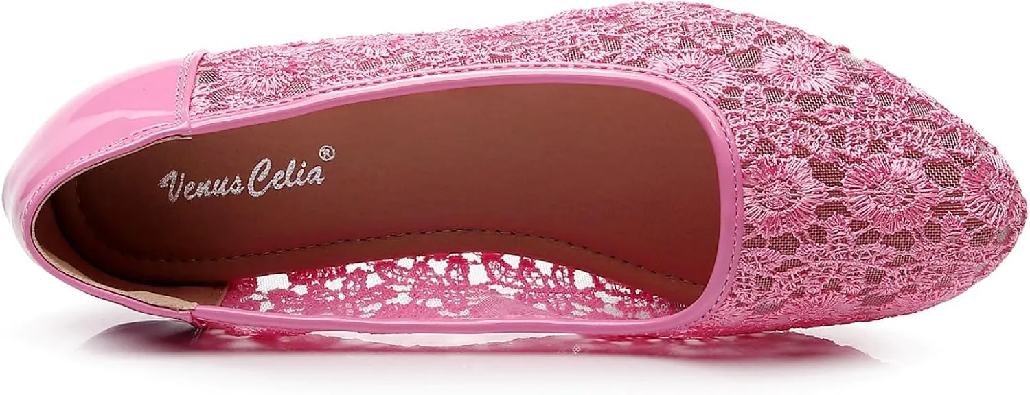 VenusCelia Women's Serenity Breathable Lace Upper Flat