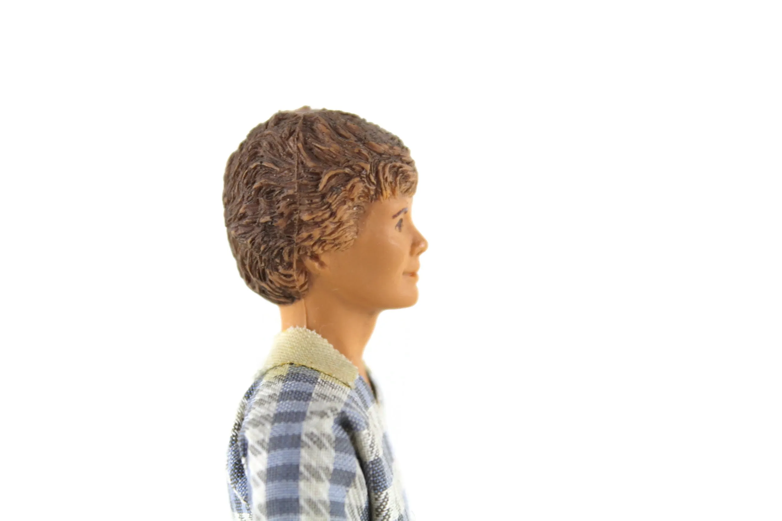 Vintage 1:12 Dollhouse Rubber Father Dad Figurine in Patterned Shirt & Blue Jeans