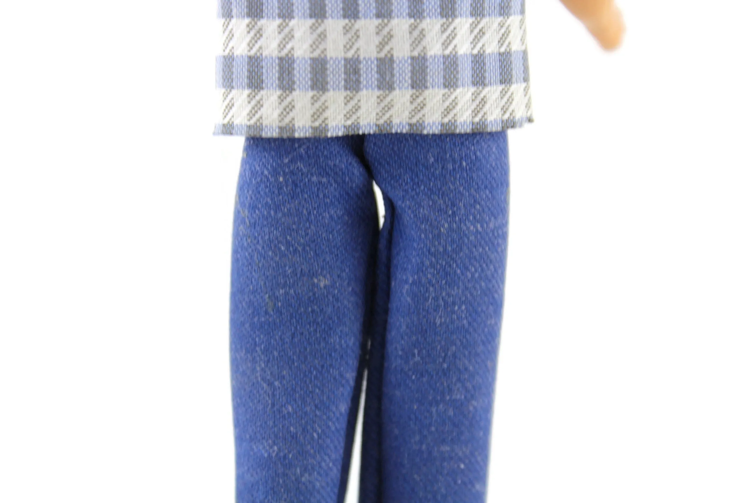 Vintage 1:12 Dollhouse Rubber Father Dad Figurine in Patterned Shirt & Blue Jeans