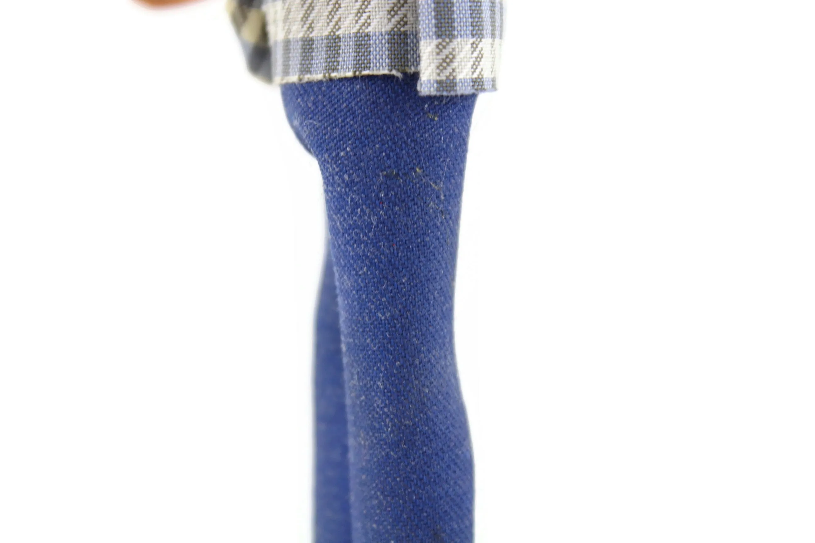 Vintage 1:12 Dollhouse Rubber Father Dad Figurine in Patterned Shirt & Blue Jeans