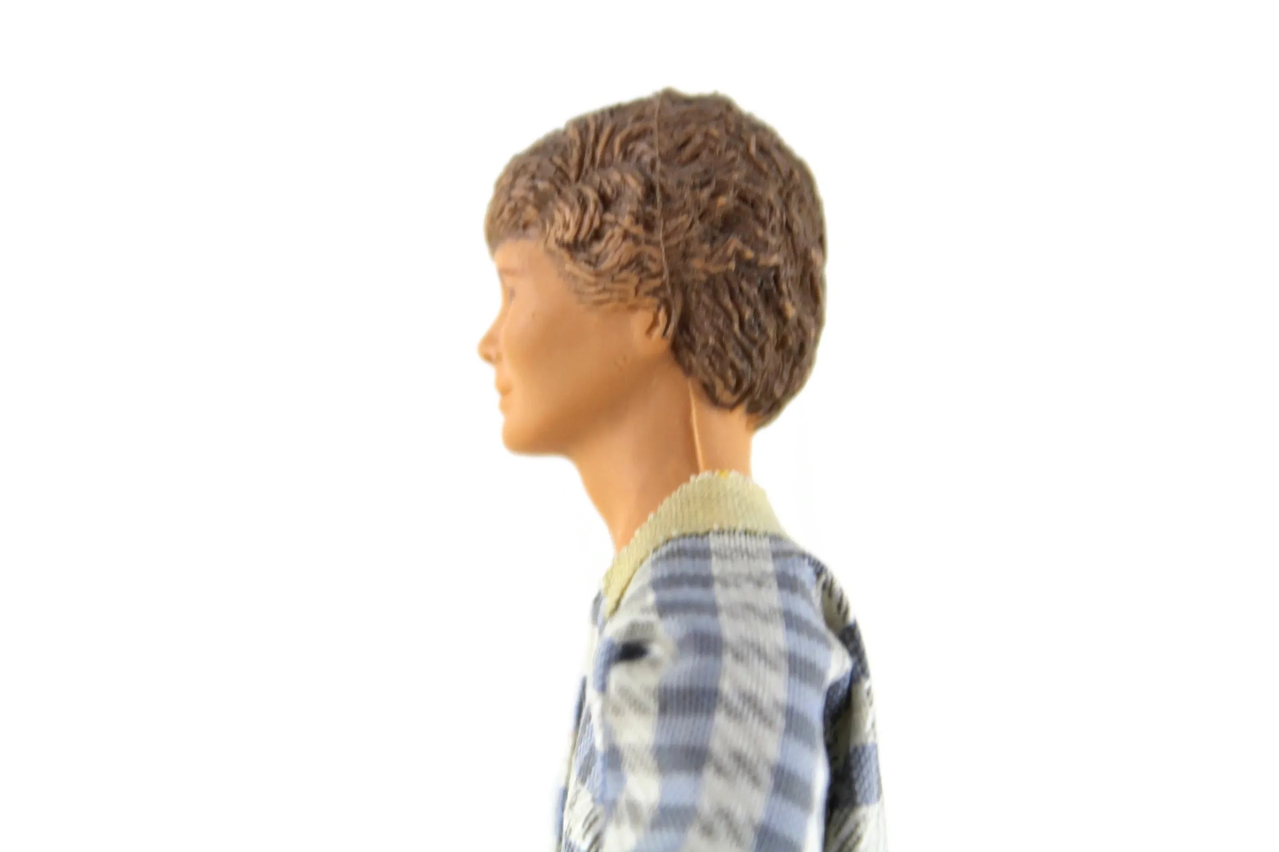 Vintage 1:12 Dollhouse Rubber Father Dad Figurine in Patterned Shirt & Blue Jeans