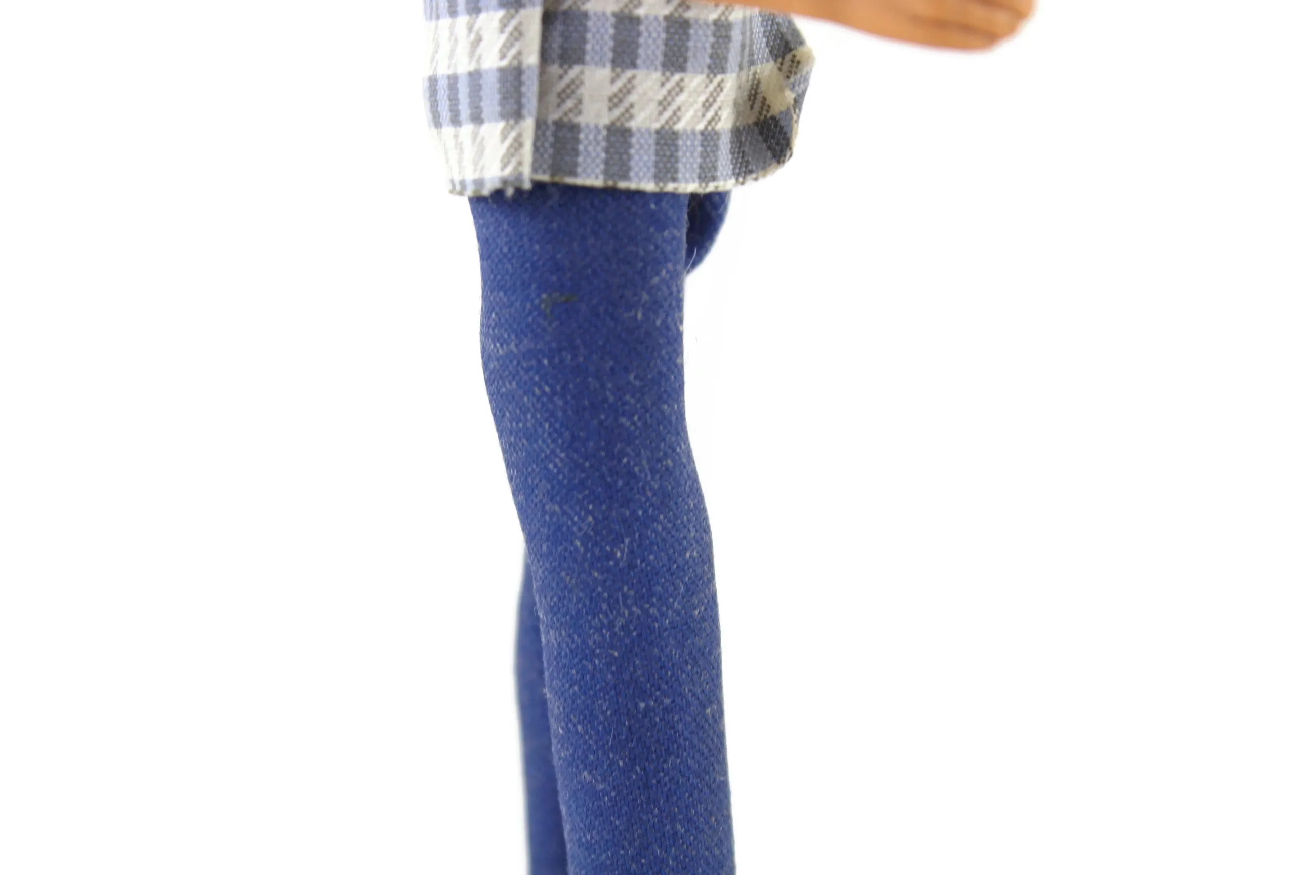 Vintage 1:12 Dollhouse Rubber Father Dad Figurine in Patterned Shirt & Blue Jeans