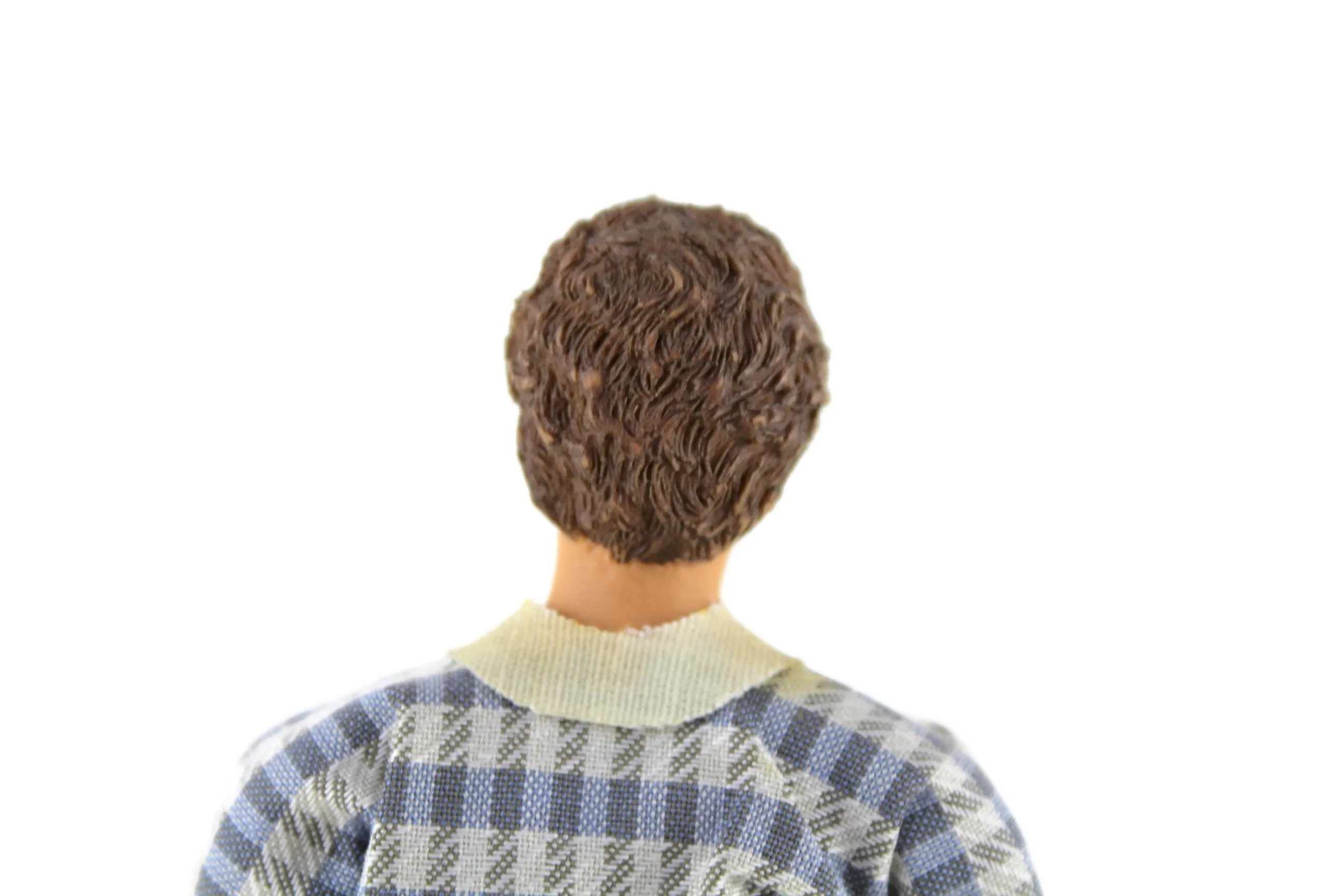 Vintage 1:12 Dollhouse Rubber Father Dad Figurine in Patterned Shirt & Blue Jeans