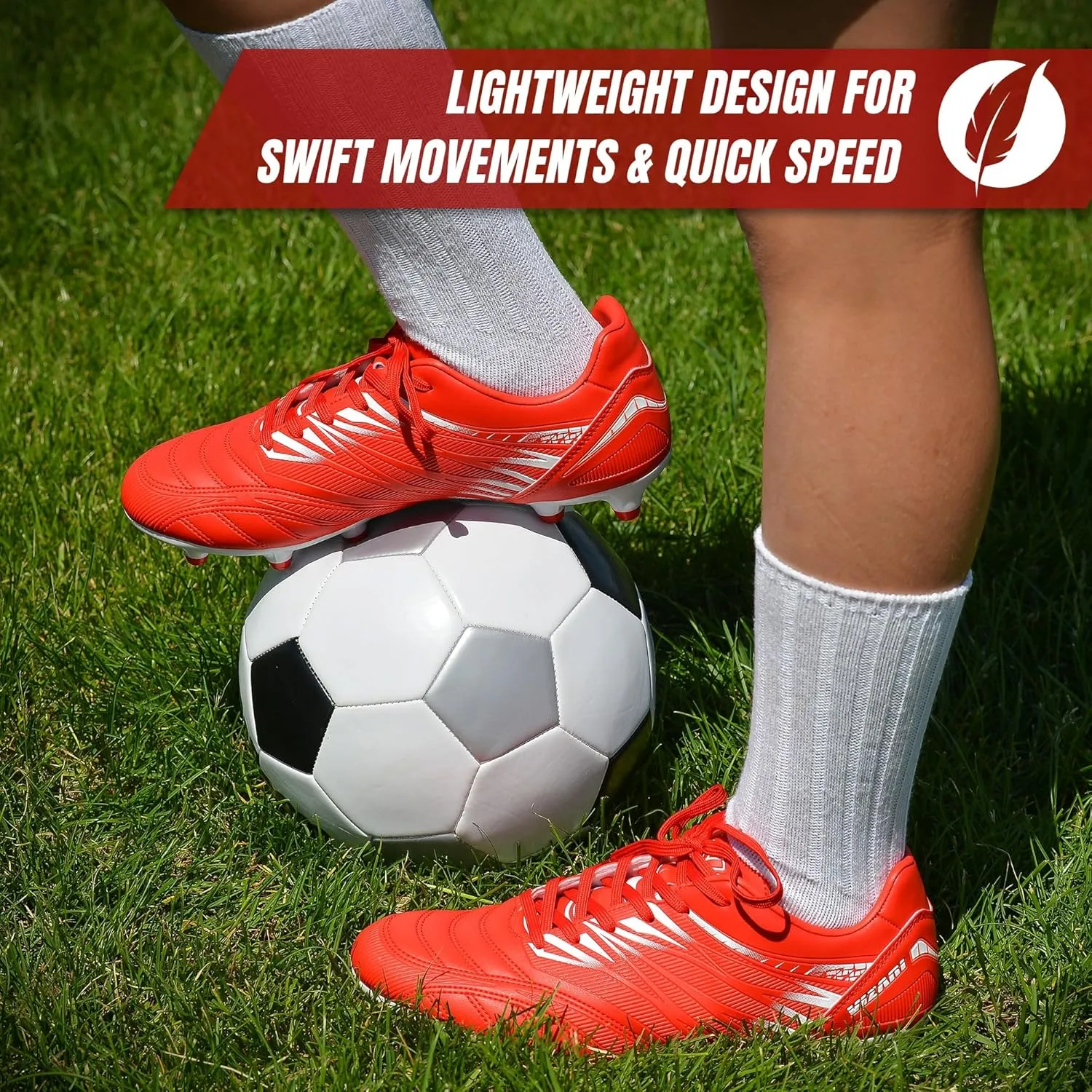 Vizari Valencia Adult Soccer Cleats - Lightweight and Durable Men's Soccer Shoes for Superior Performance - Unisex Mens and Womens Firm Ground Soccer Cleats with Round Studs for Maximum Traction