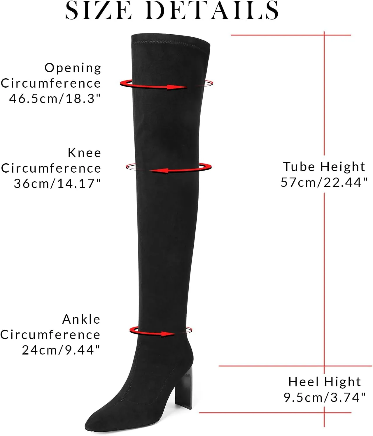 VOMIRA Thigh High Suede Boots - Square Toe, Chunky High Heels, Side Zipper, Stretch, Over the Knee, Long Boots for Women - Black - Fall Winter
