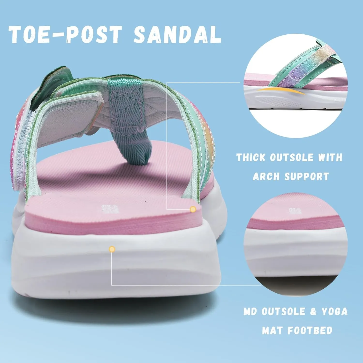 WateLves Kids Flip Flops Boys Girls Adjustable Hook and Loop Sandals Non-Slip Summer Sandal Shoes for Beach Swim Pool (Little Kid/Big Kid)