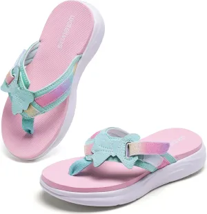 WateLves Kids Flip Flops Boys Girls Adjustable Hook and Loop Sandals Non-Slip Summer Sandal Shoes for Beach Swim Pool (Little Kid/Big Kid)