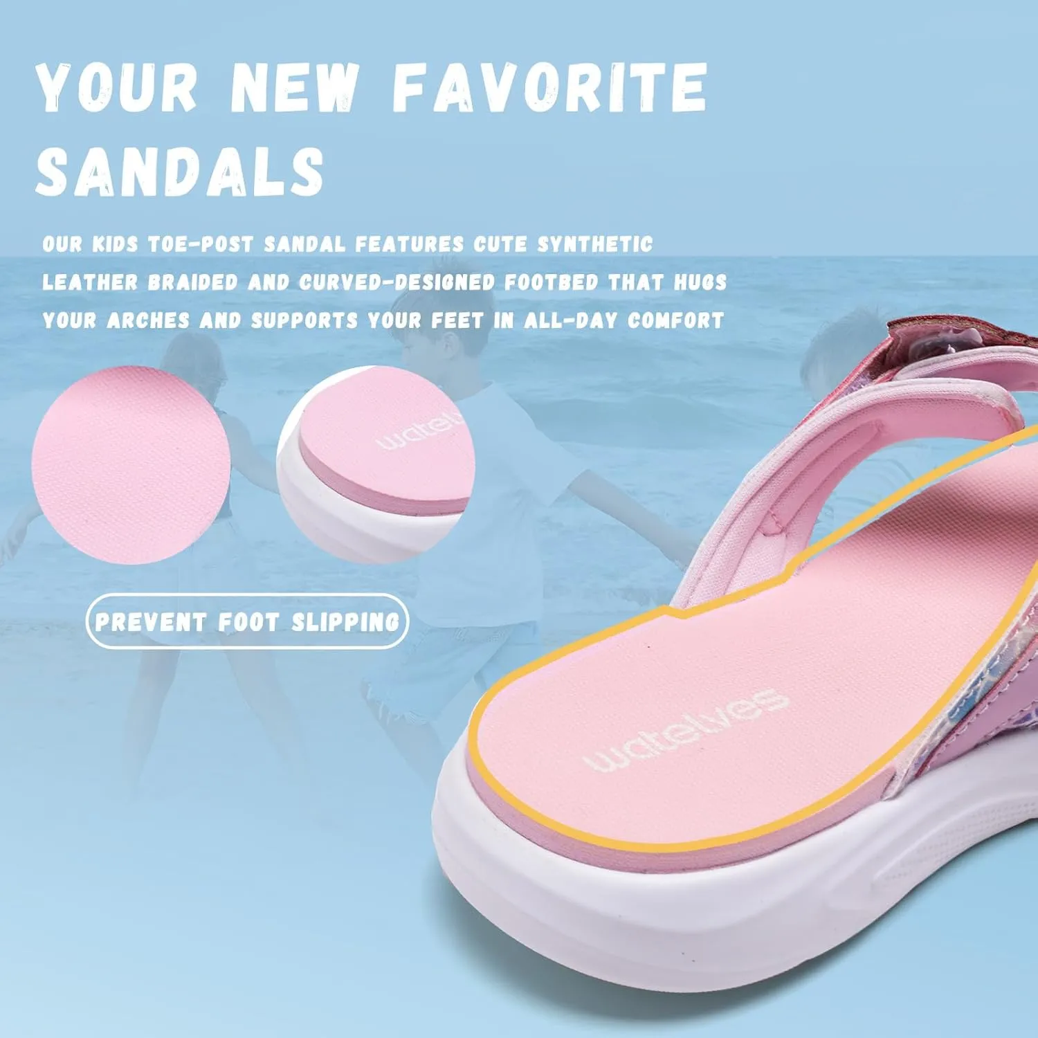 WateLves Kids Flip Flops Boys Girls Adjustable Hook and Loop Sandals Non-Slip Summer Sandal Shoes for Beach Swim Pool (Little Kid/Big Kid)