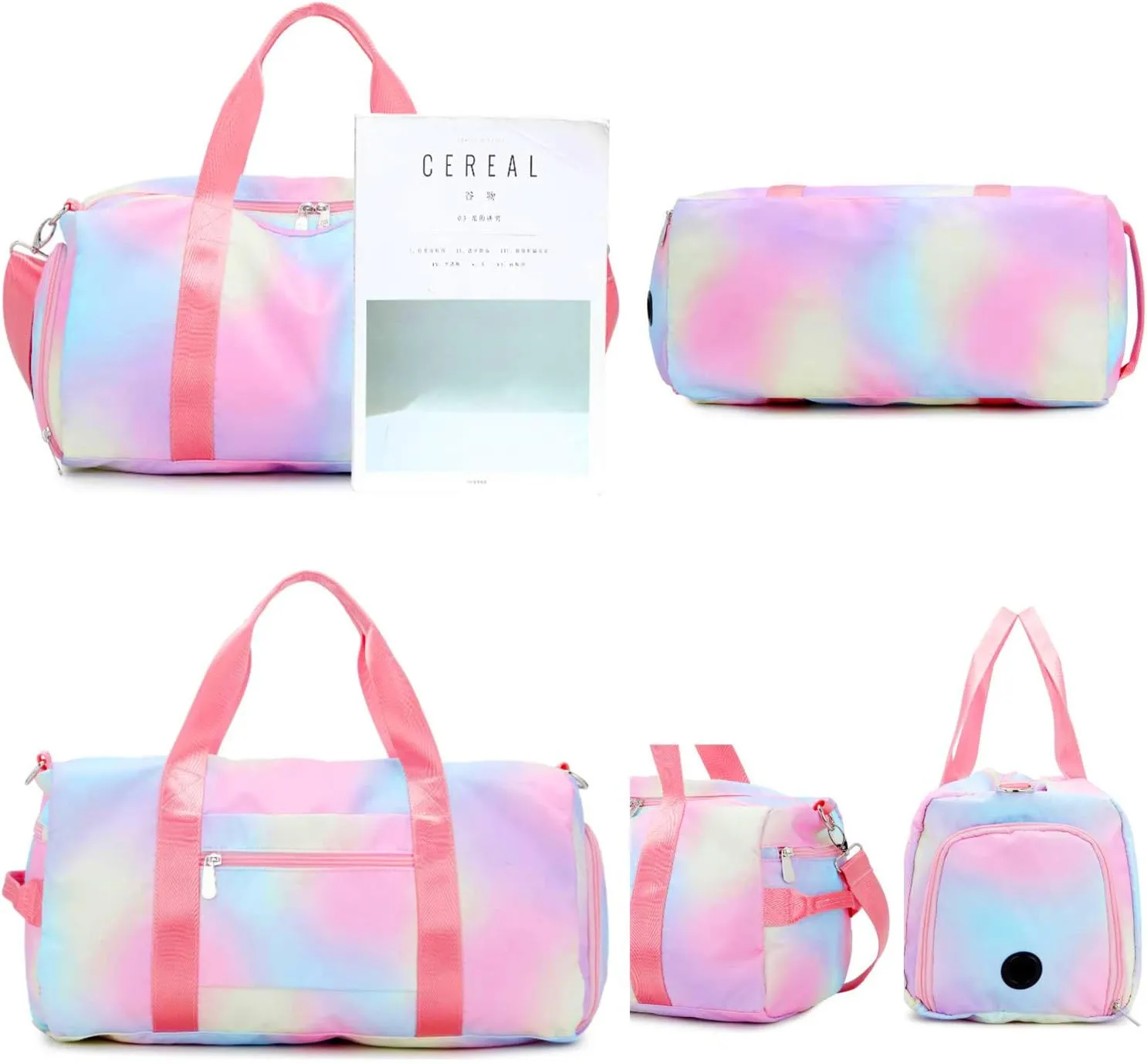 Weekender Duffel Sport Gym Bag Women Girls Travel duffle Bags with Shoe Compartment Wet Pocket (Rainbow Pink) 19.7"x9.5"x9.9"