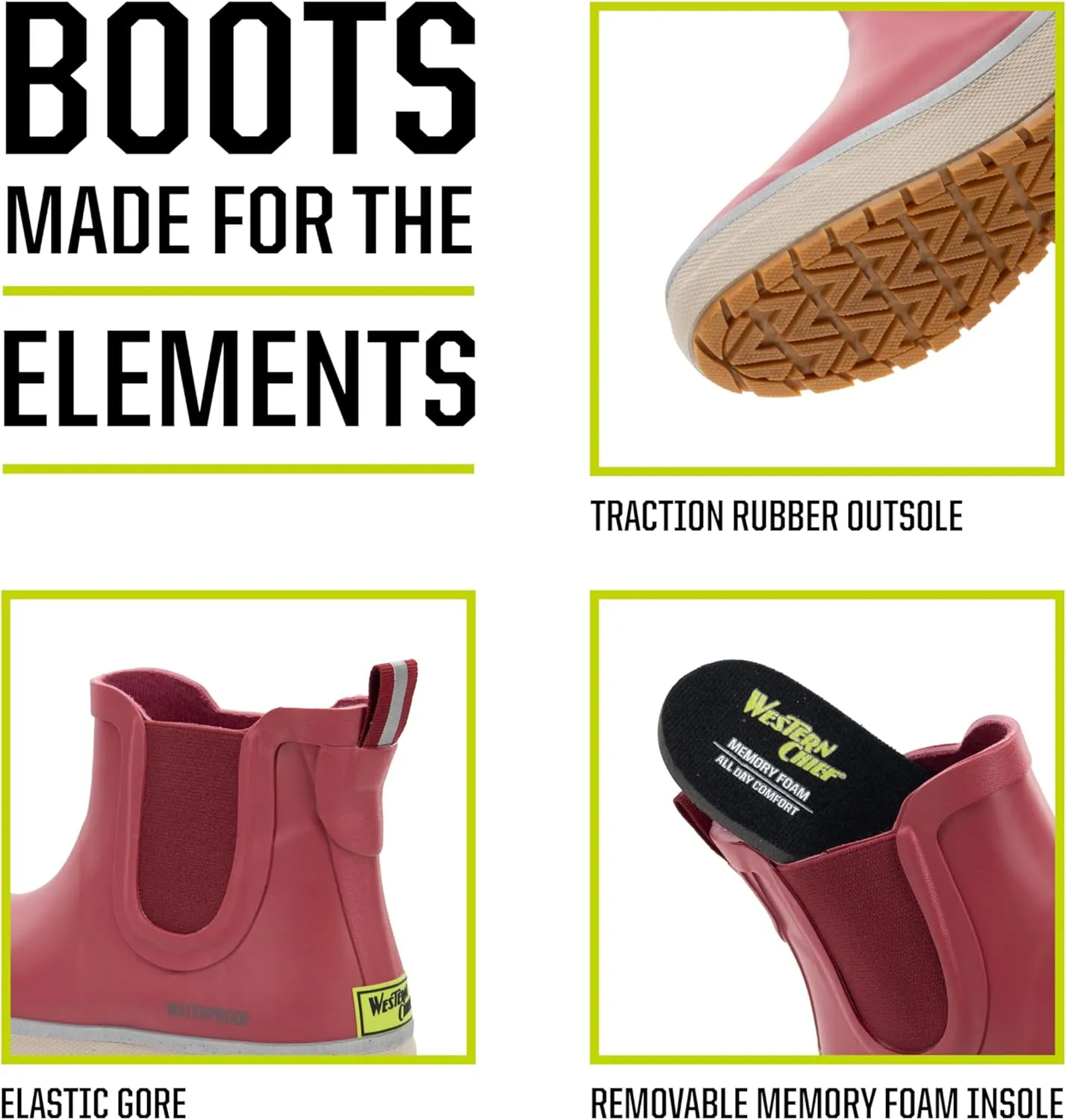 Western Chief Women's Waterproof Element Chelsea Rain Boot with Memory Foam Insole and Slip-Resistant Outsole – Durable and Comfortable for Rainy Days