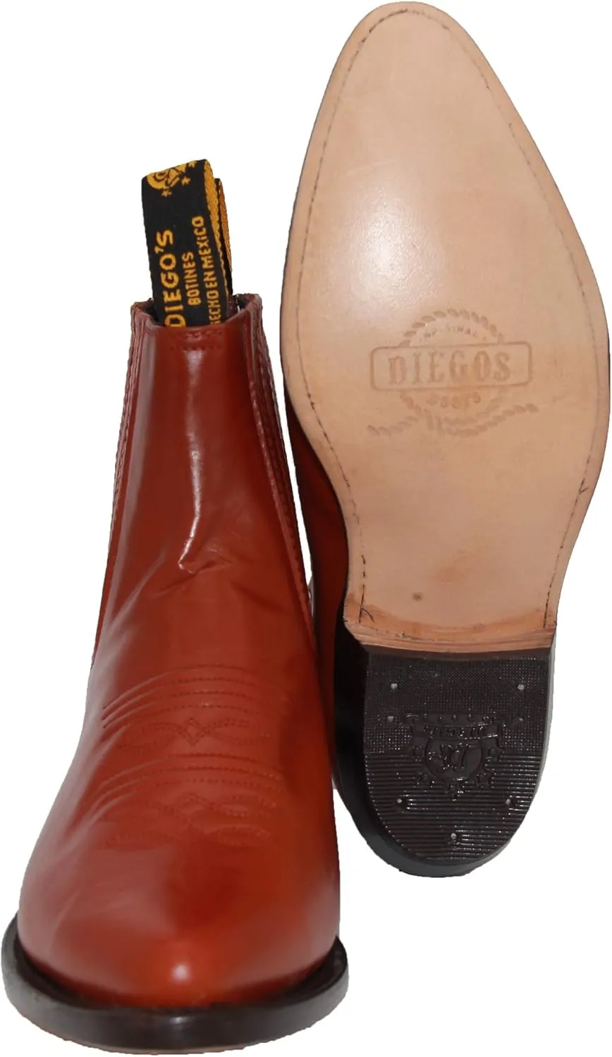 Western Shops Mens Genuine Leather Short Ankle Western Cowboy Boot Charro Botin