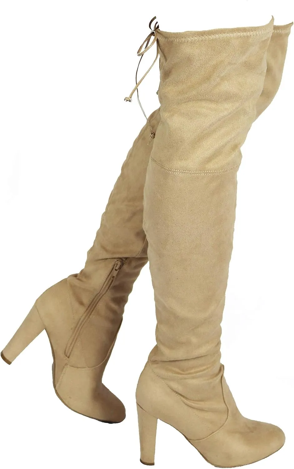 Wild Diva Women's Over The Knee Boot - Sexy Over The Knee High Pullon Boot - Trendy Low Block Heel Shoe - Comfortable Boot high (11, Natural)
