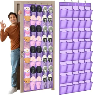 Windyun 40 Large over the Door Hanging Shoe Organizer Purple Mesh Pockets Shoe Rack for Closet Behind Door Hanger Storage Holder Nonslip for Cruise Essentials, Dorm Room Storage, Utility Room