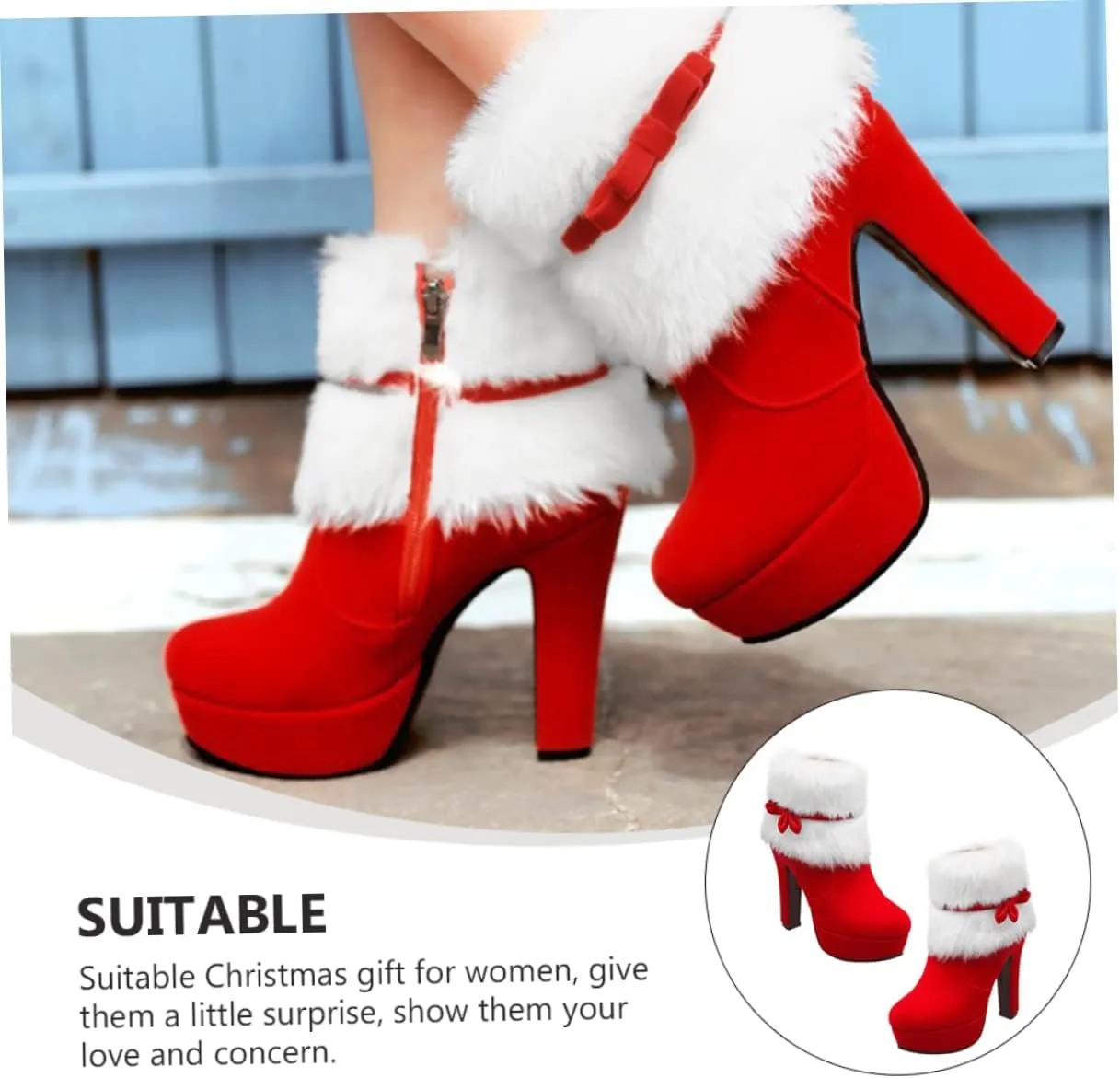 Winter High Heel Platform Boot Plush Shoes Zipper Closure Boot for Women