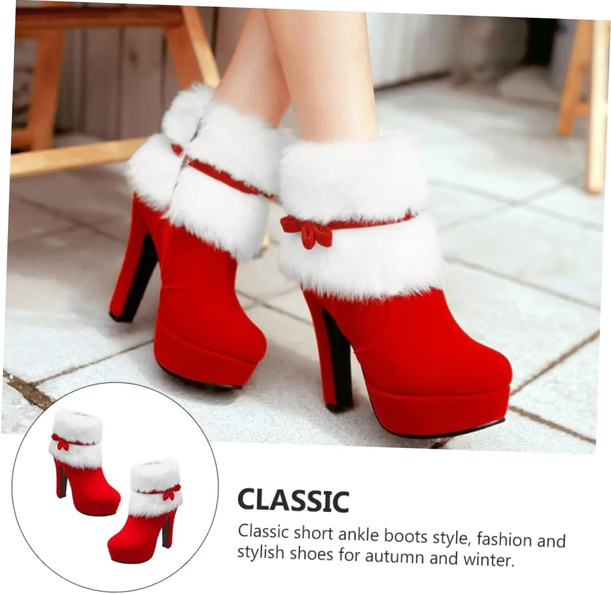 Winter High Heel Platform Boot Plush Shoes Zipper Closure Boot for Women