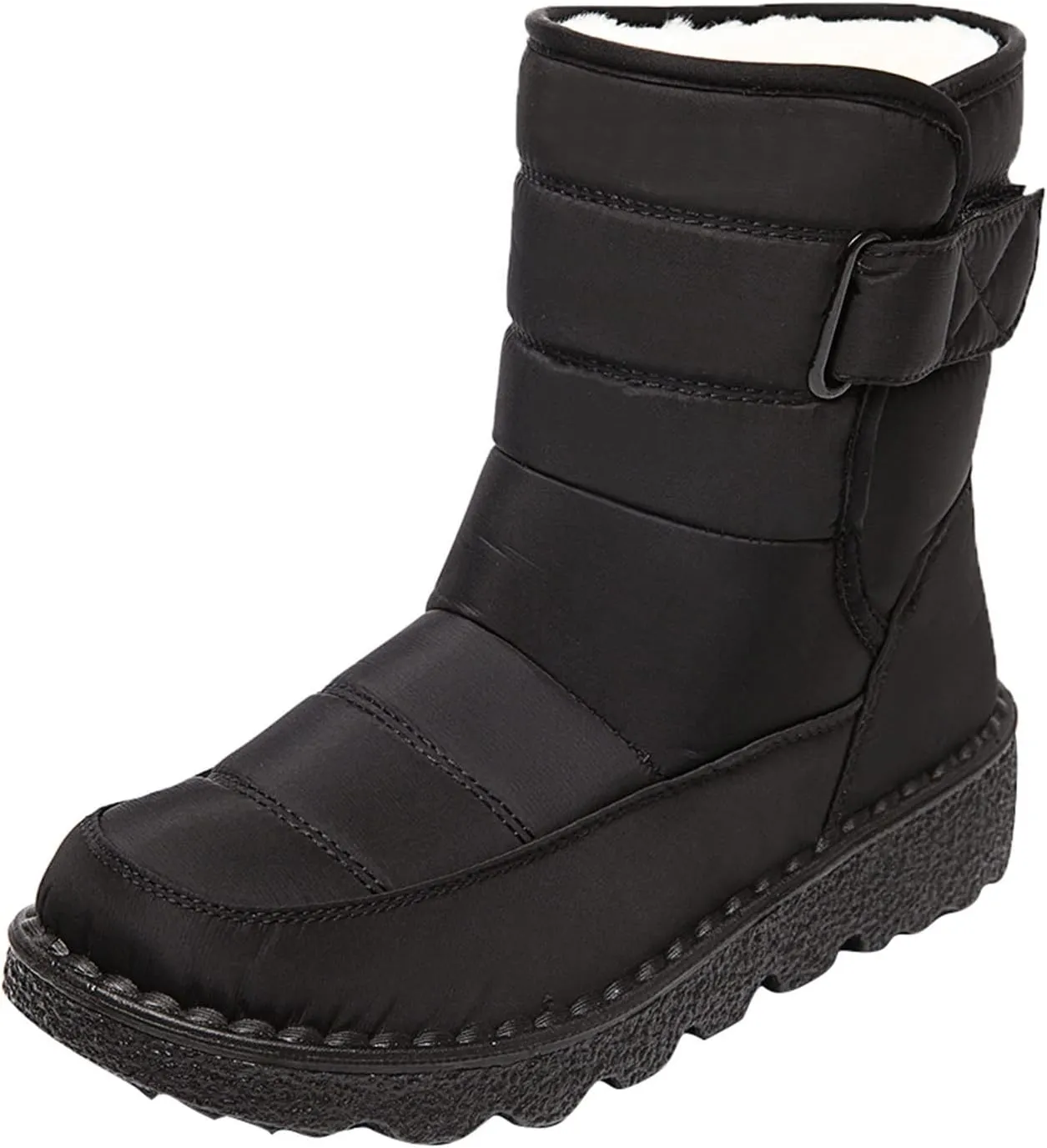 Winter Snow Boots for Women Water-proof Thermal Fleece Lined Anti Slip Mid Calf Boots for Ladies Platform Wedge Booties Warm Fuzzy Ankle Booties Outdoor Work Short Boots with Buckle