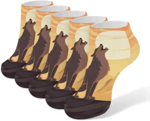 Wolf Ankle Socks for Men & Women, 5 Pairs Breathable Soft Low Cut Socks, Stretch Sweat Wicking Sox