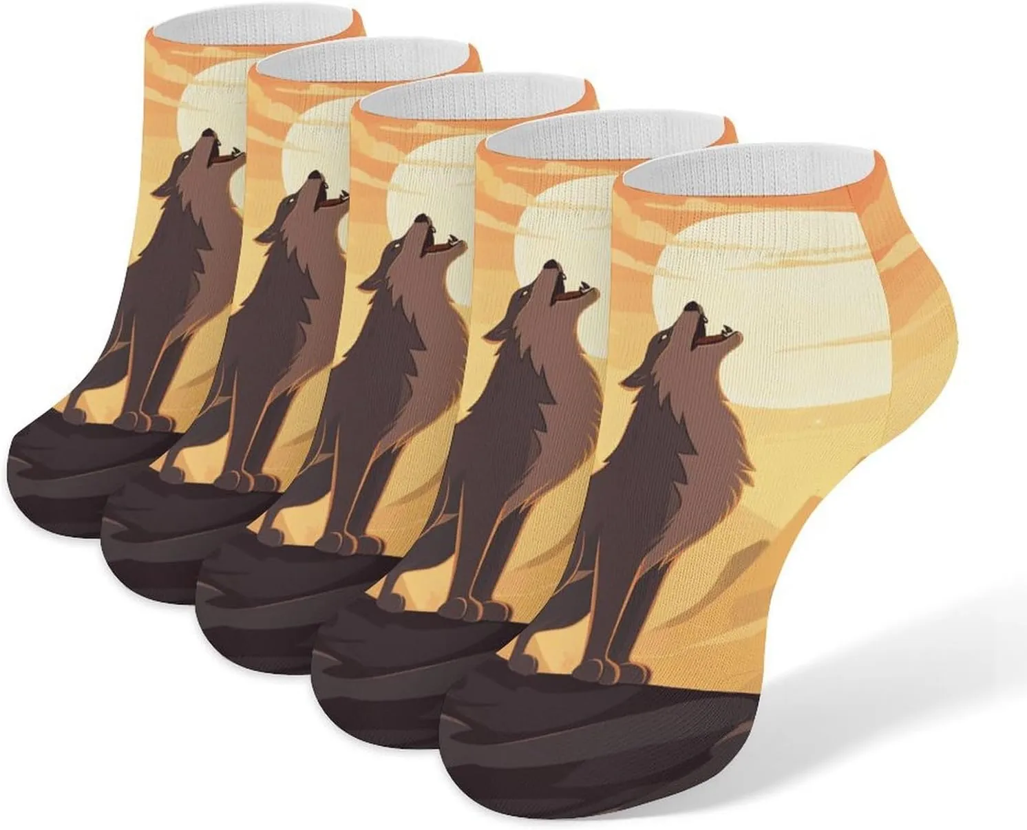 Wolf Ankle Socks for Men & Women, 5 Pairs Breathable Soft Low Cut Socks, Stretch Sweat Wicking Sox