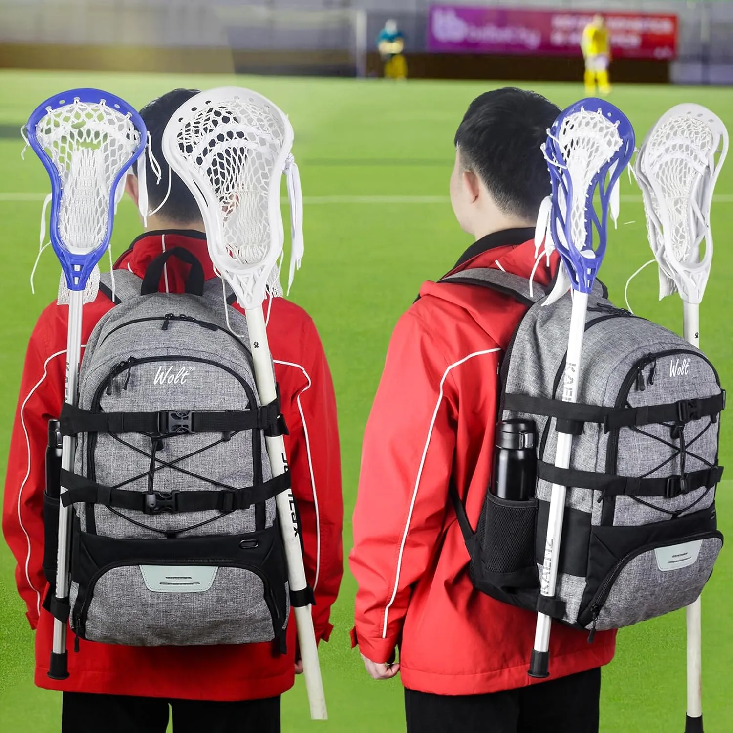 WOLT Lacrosse Bag-Lacrosse Backpack with Two Sticks Holder-Large Field Hockey Bag Holds All Sport Gears