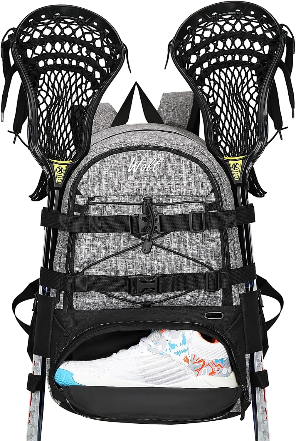 WOLT Lacrosse Bag-Lacrosse Backpack with Two Sticks Holder-Large Field Hockey Bag Holds All Sport Gears