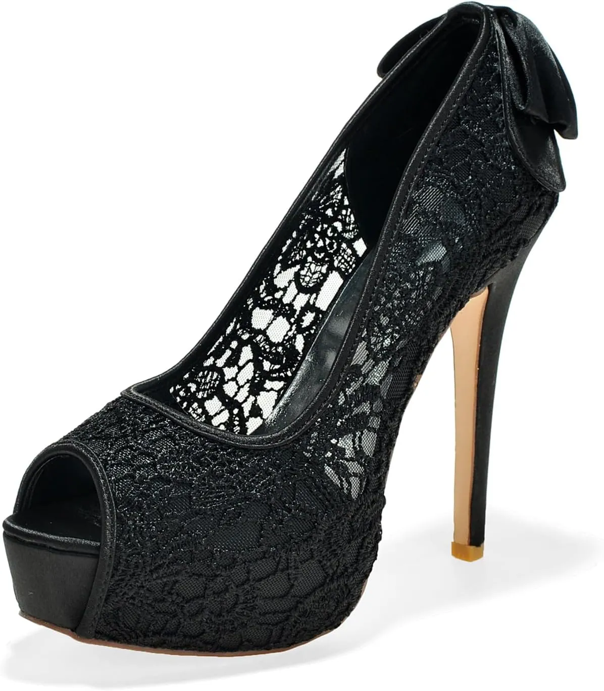 Women Bridal Wedding Shoes Lace Peep Toe Pumps High Heel Slip on Bridesmaid Shoes