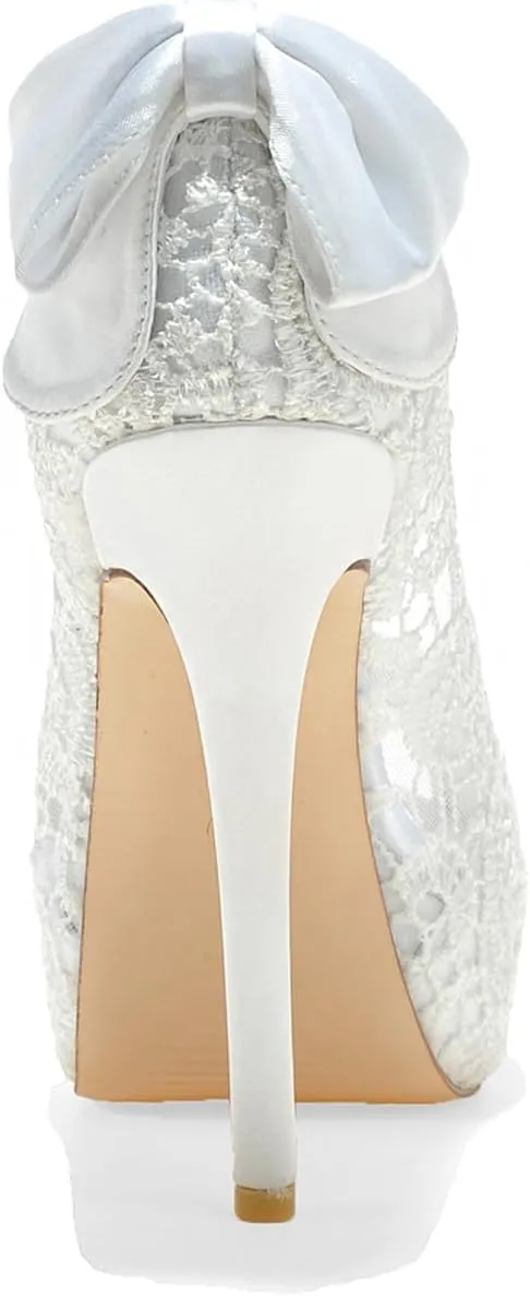 Women Bridal Wedding Shoes Lace Peep Toe Pumps High Heel Slip on Bridesmaid Shoes