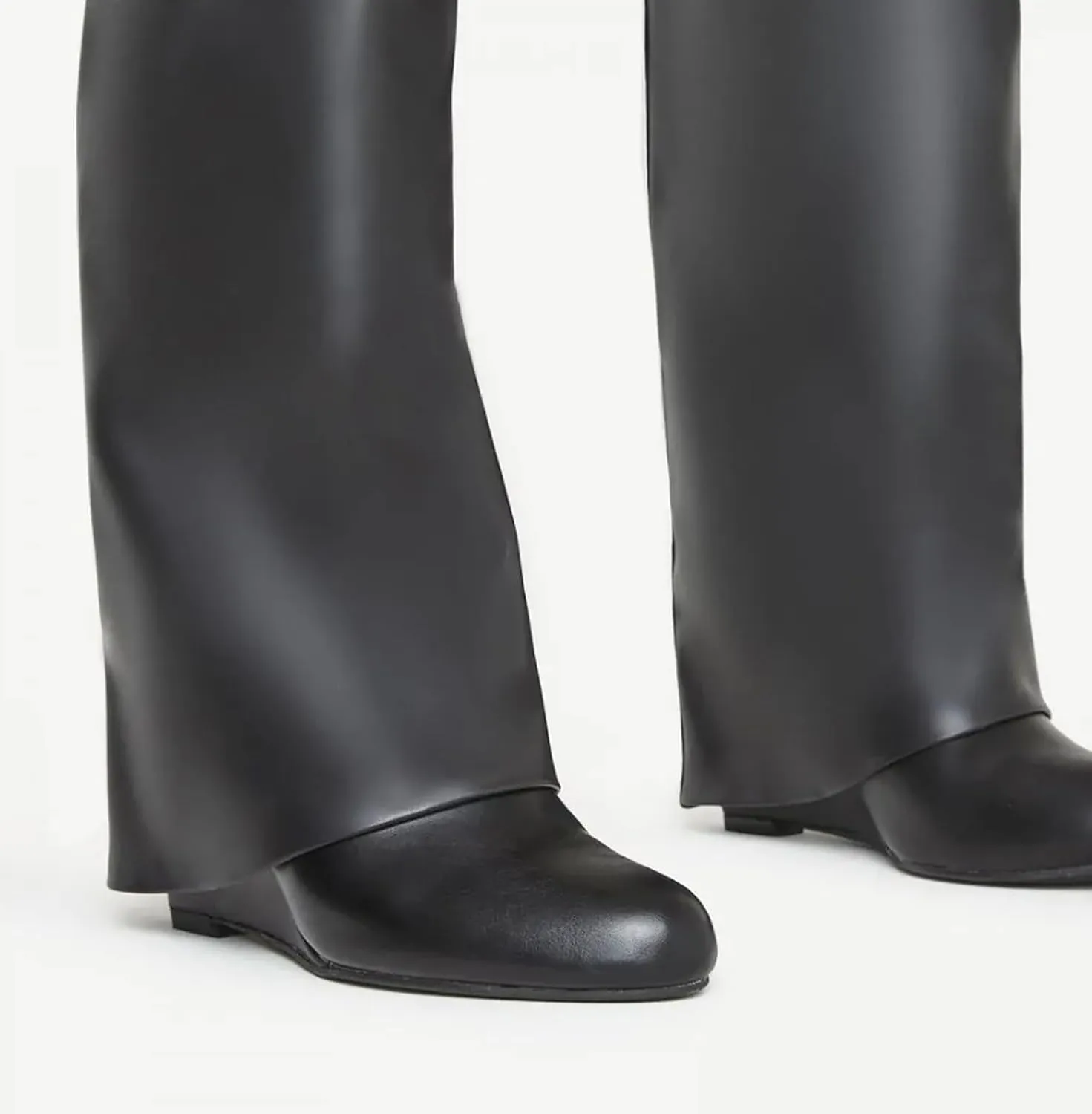 Women Fold Over Wedge Boots Padlock Knee High Fashion Pull On Boots