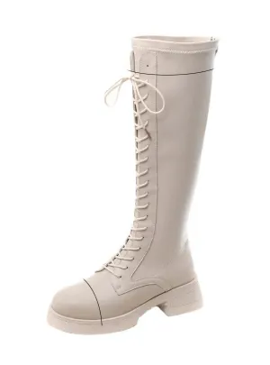 Women Lace Up Elastic Long Boots