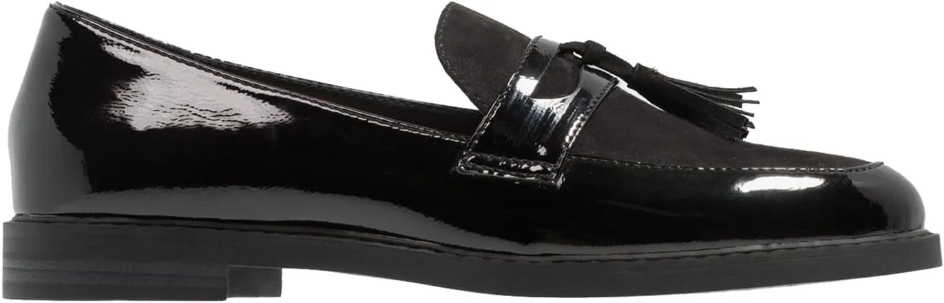 Women Low Chunky Heel Loafer Shoes Tassel Round Toe Slip On Dress Loafers Fringe 1" Block Low Heel Dress Loafers Patent Suede Penny Loafers Comfort Office Shoes Classic 4-11 M US