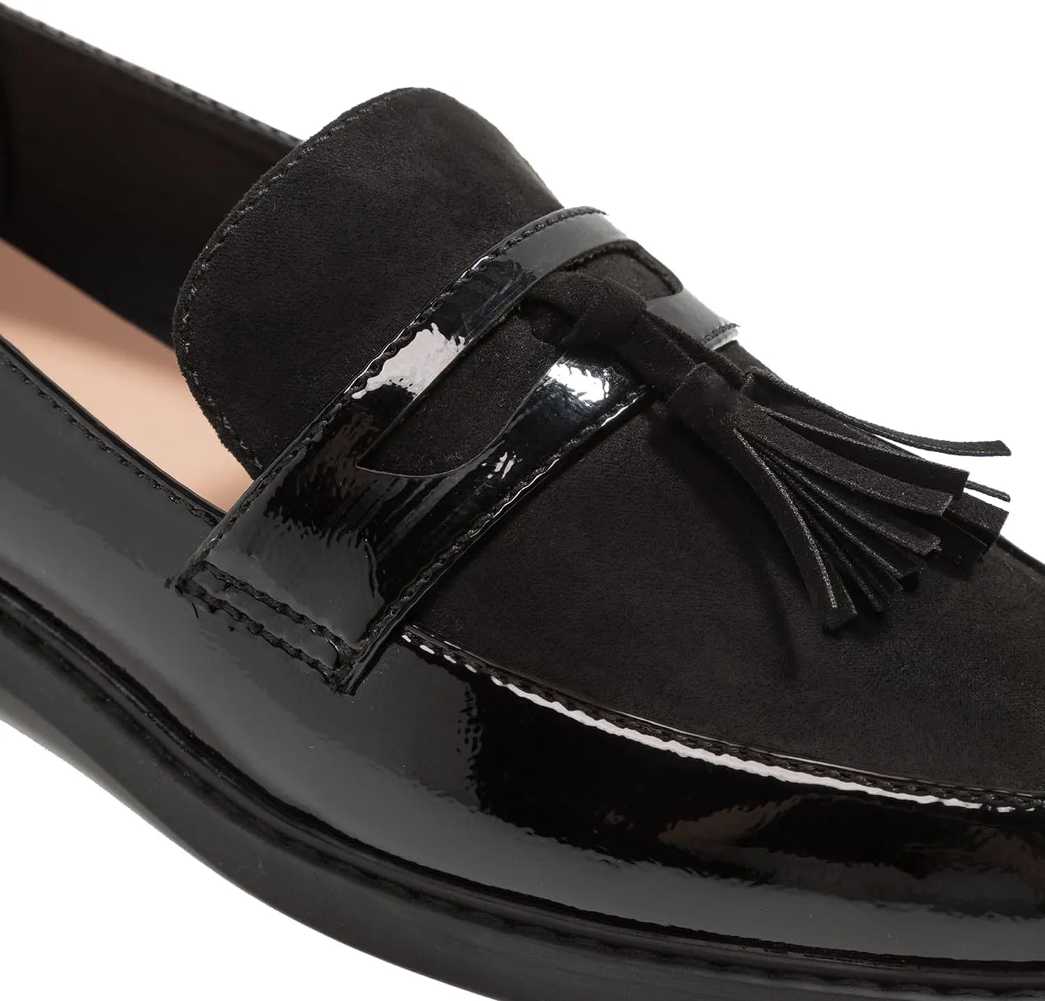 Women Low Chunky Heel Loafer Shoes Tassel Round Toe Slip On Dress Loafers Fringe 1" Block Low Heel Dress Loafers Patent Suede Penny Loafers Comfort Office Shoes Classic 4-11 M US