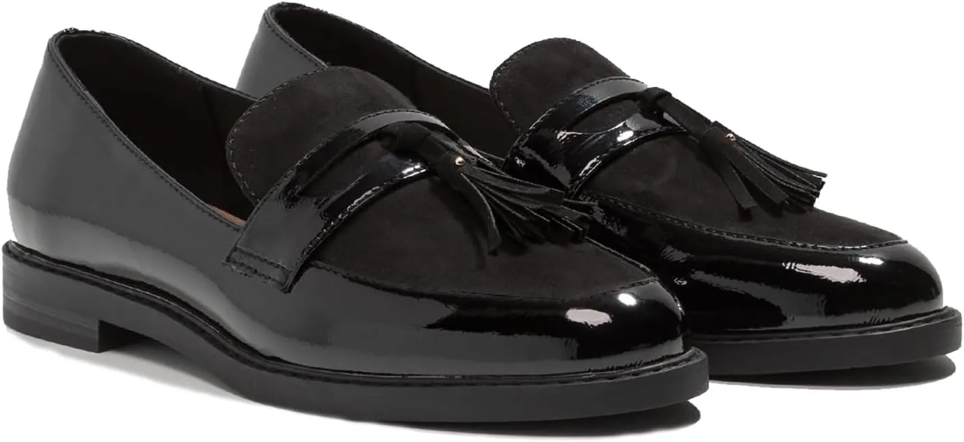 Women Low Chunky Heel Loafer Shoes Tassel Round Toe Slip On Dress Loafers Fringe 1" Block Low Heel Dress Loafers Patent Suede Penny Loafers Comfort Office Shoes Classic 4-11 M US
