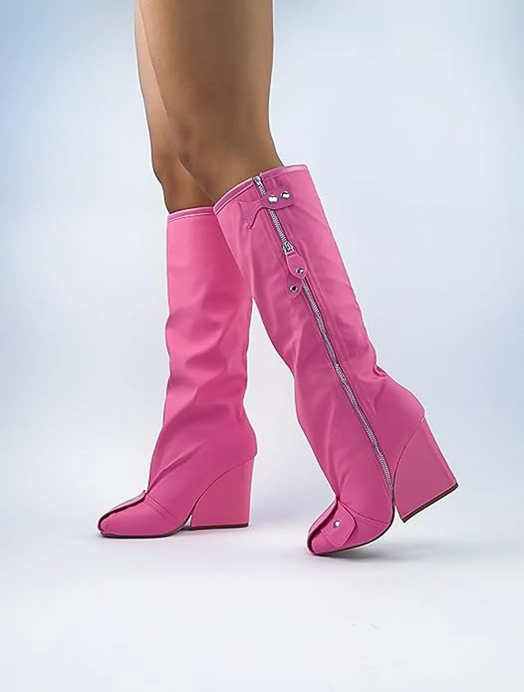 Women Wedge Boots Knee High Fashion Pull On Boots