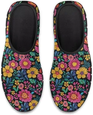 Womens Athletic Shoes Flowers Print Sports Shoes Slip-on Air Mesh Lightweight Sneakers Running Flats