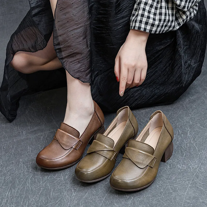 Women's Block Heel Soft Sole Retro Style Slip-on Loafer Pump
