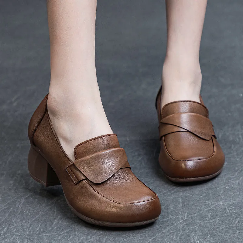Women's Block Heel Soft Sole Retro Style Slip-on Loafer Pump