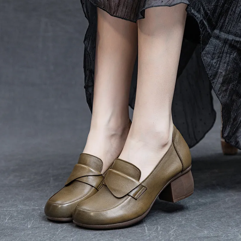 Women's Block Heel Soft Sole Retro Style Slip-on Loafer Pump